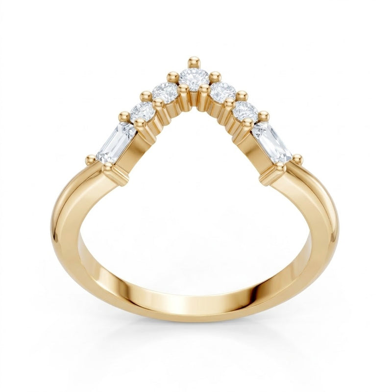 14K Yellow Gold Lab-Grown Round and Baguette Diamond Chevron Band