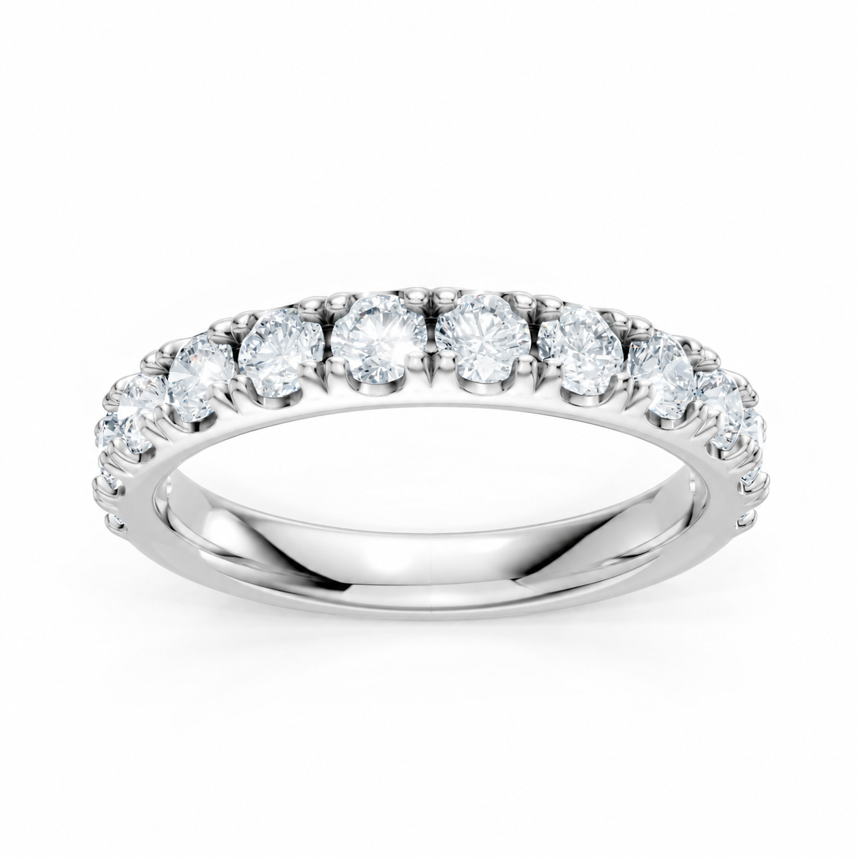 14K White Gold Lab Grown Round Diamond Pavé Anniversary Band