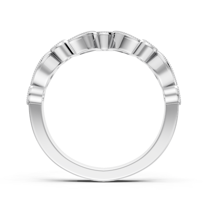 14K White Gold Lab Grown Round Diamond Milgrain Contour Band