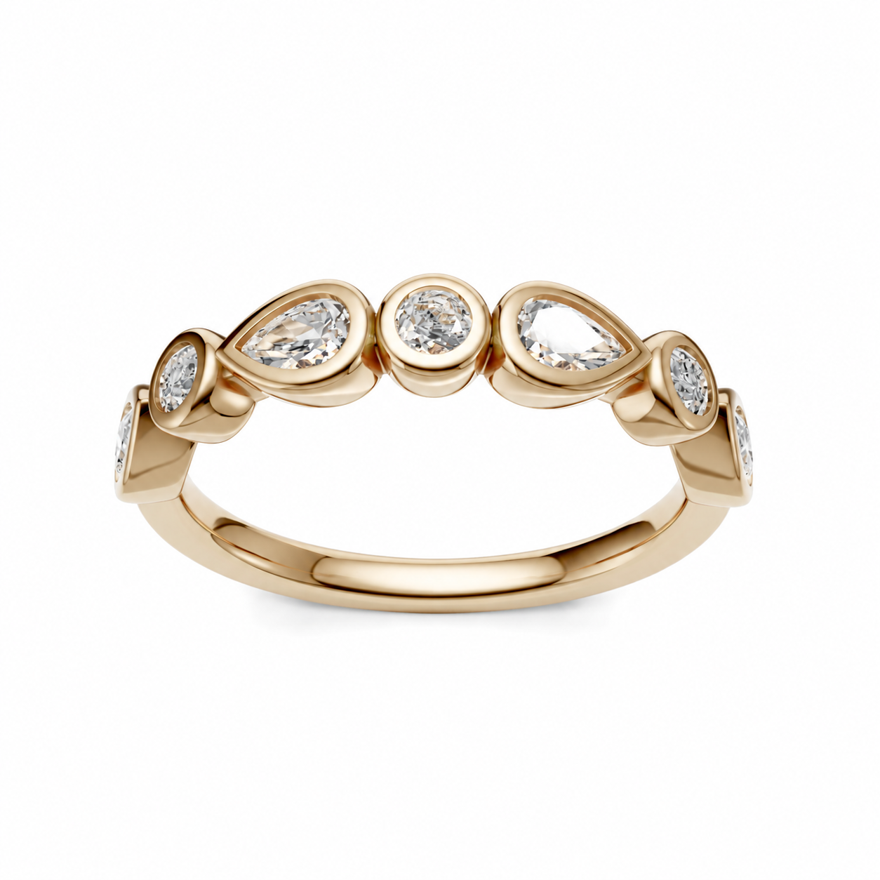 14K Yellow Gold Lab Grown Pear & Round Diamond Bezel Band