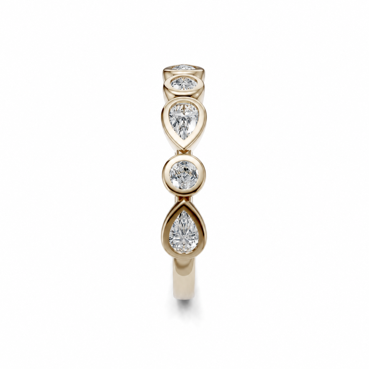 14K Yellow Gold Lab Grown Pear & Round Diamond Bezel Band