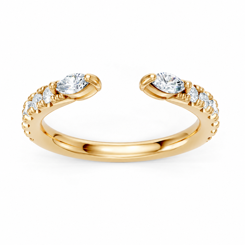 14K Yellow Gold Lab Grown Round & Marquise Diamond Open Band