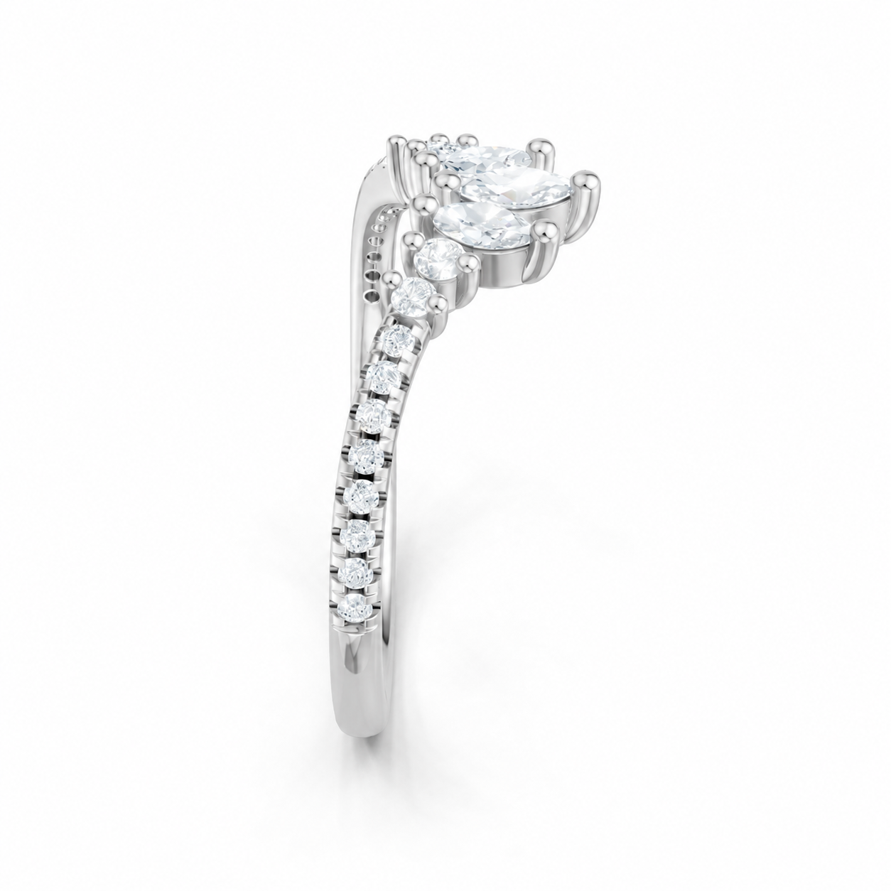 14K White Gold Lab Grown Round & Marquise Diamond Contour Band