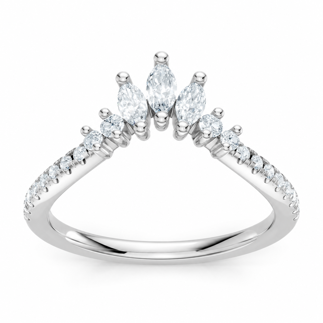 14K White Gold Lab Grown Round & Marquise Diamond Contour Band