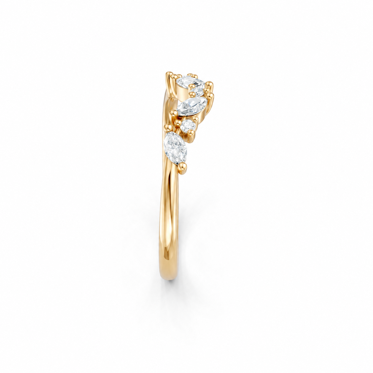 14K Yellow Gold Round & Marquise Diamond Offset Contour Band