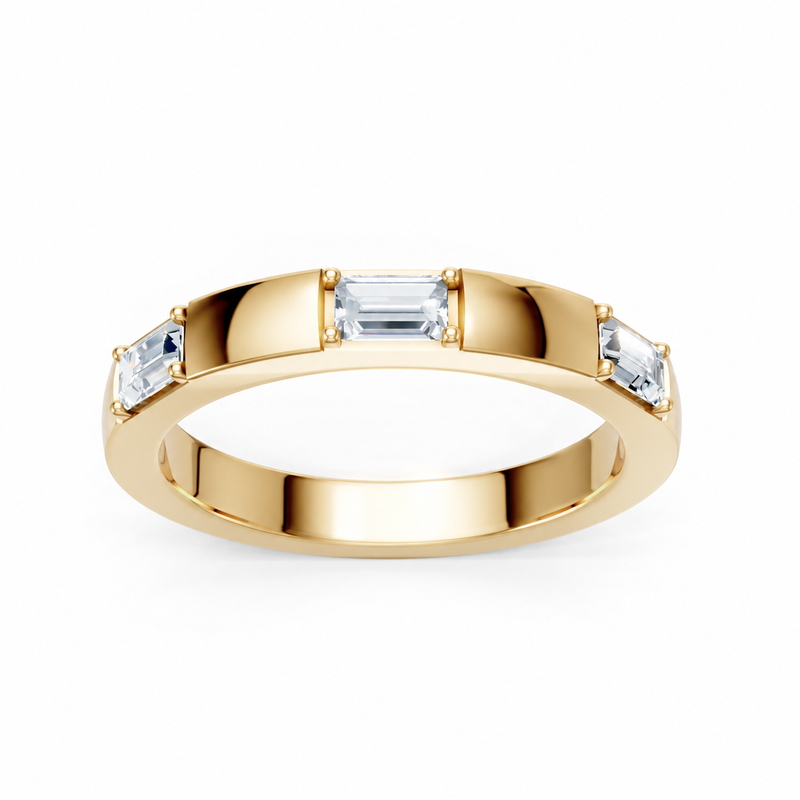 14K Yellow Gold Lab Grown Baguette Diamond Bar Set Band