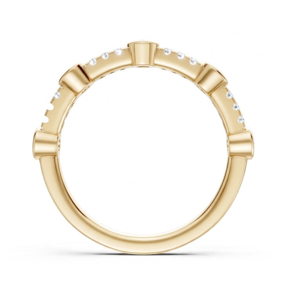 14K Yellow Gold Lab Created Round Diamond Bezel and Pavé Band