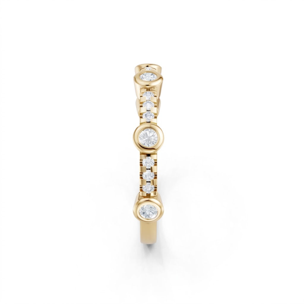 14K Yellow Gold Lab Created Round Diamond Bezel and Pavé Band