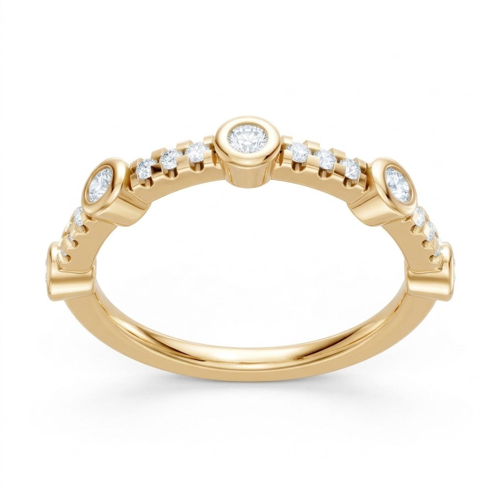 14K Yellow Gold Lab Created Round Diamond Bezel and Pavé Band
