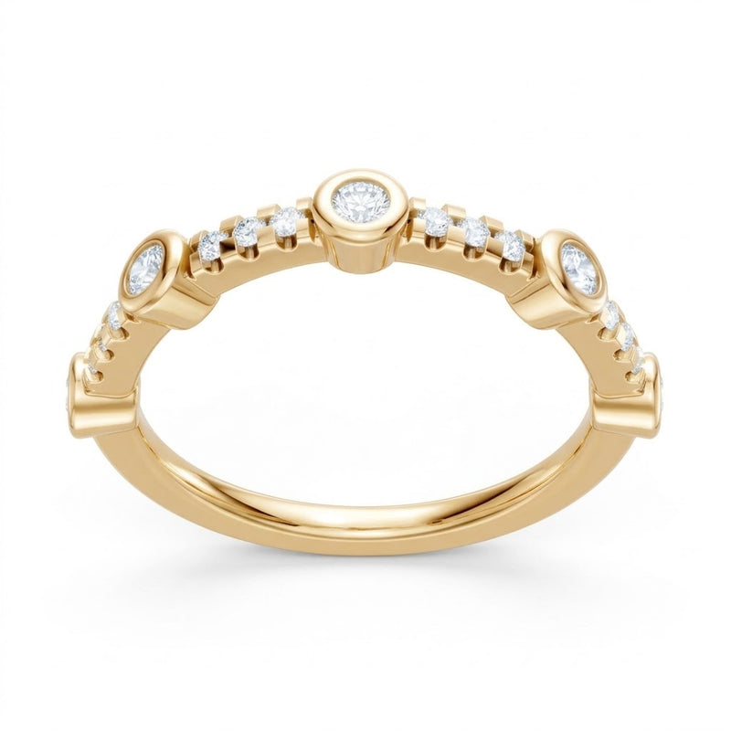 14K Yellow Gold Lab Created Round Diamond Bezel and Pavé Band