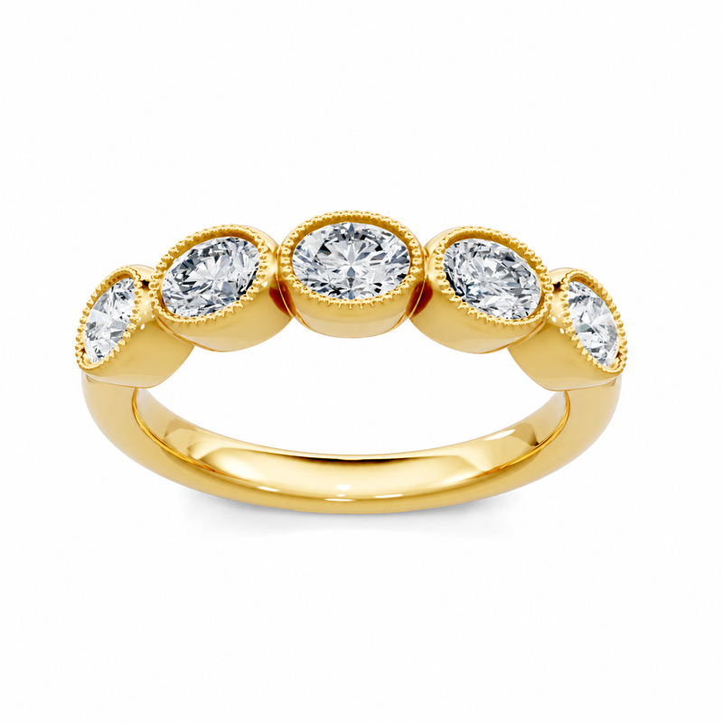 14K Yellow Gold Lab Grown Oval Diamond East-West Bezel Band