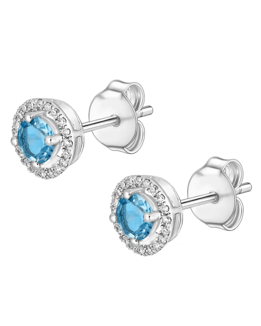LALI Swiss Blue Topaz Birthstone Stud Earrings