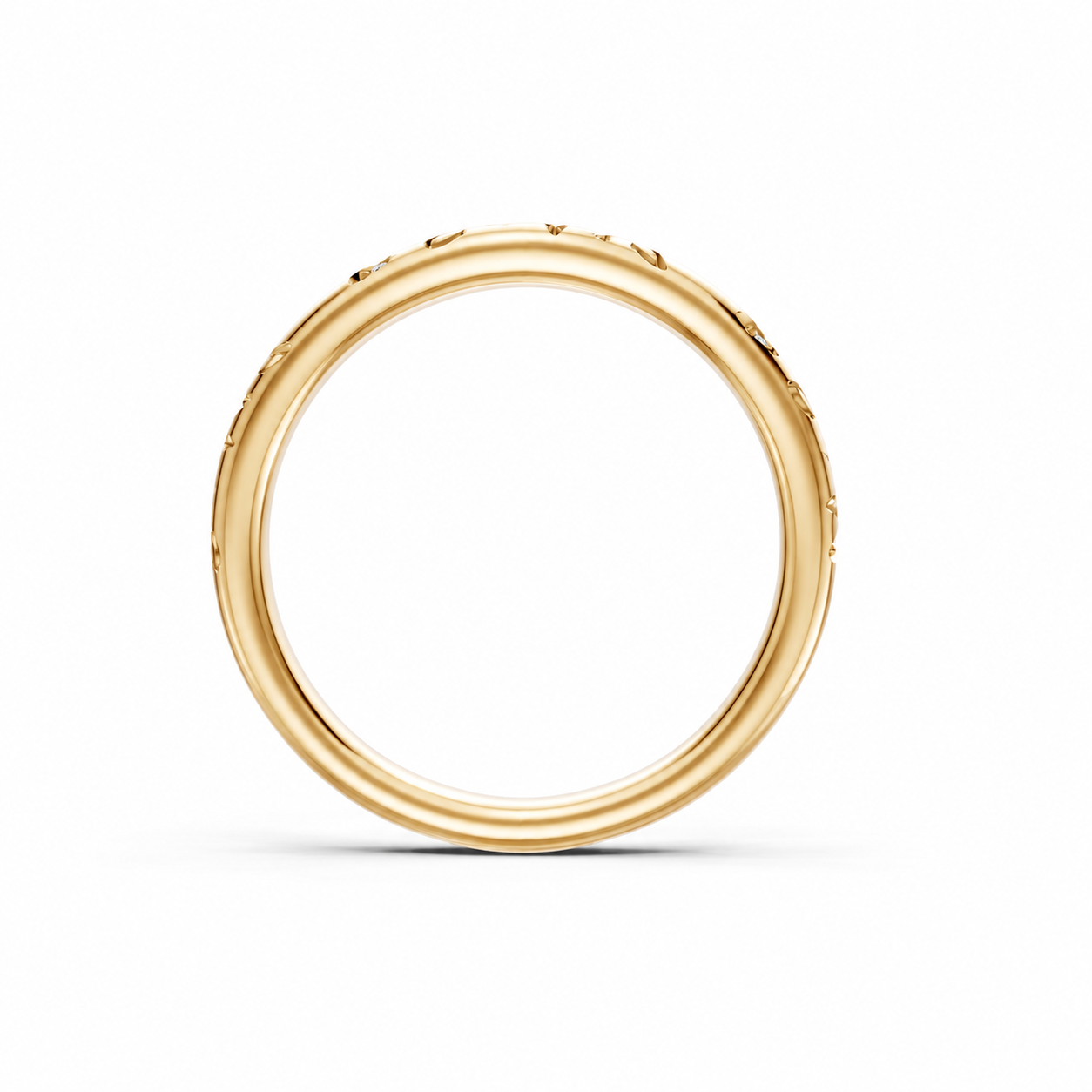 14K Yellow Gold Round Diamond Vine High Polish Band
