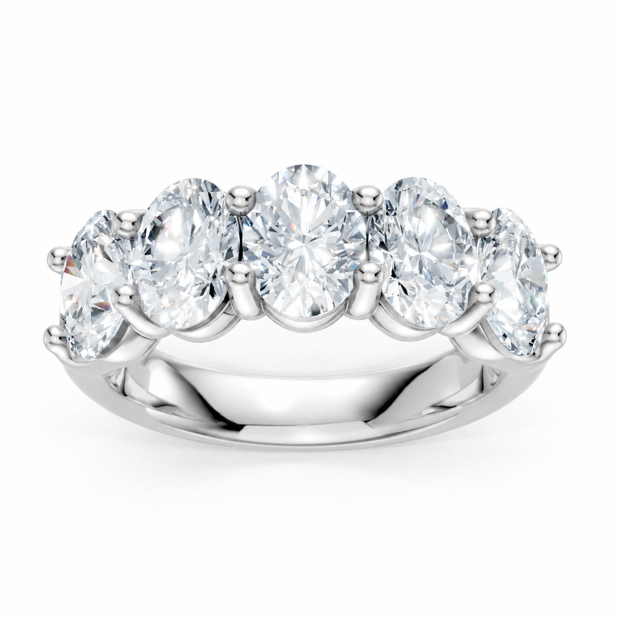 14K White Gold Lab Grown Oval Diamond Shared Prong Band