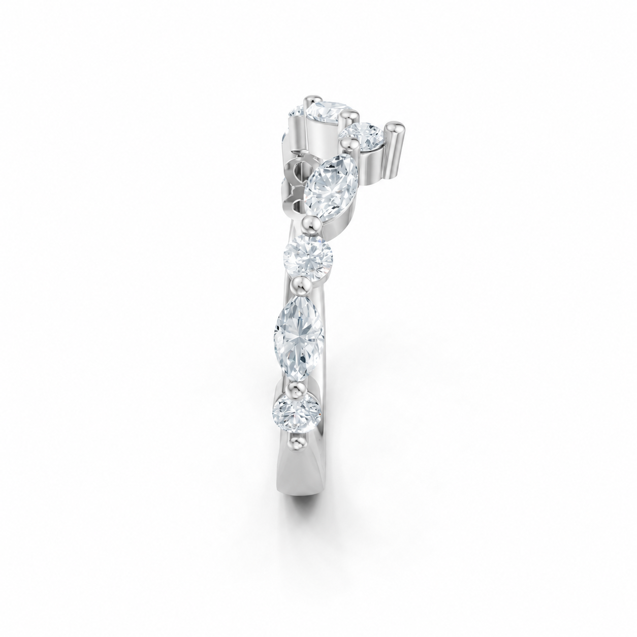 14K White Gold Round & Marquise Diamond Imagine Set Single Prong Contour Band