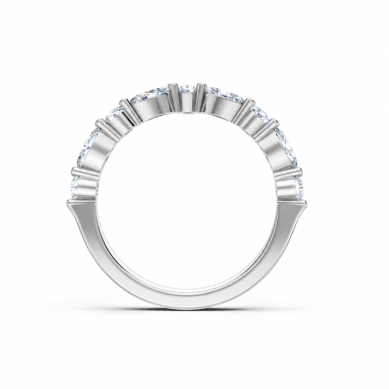 14K White Gold Round & Marquise Diamond Imagine Set Single Prong Contour Band