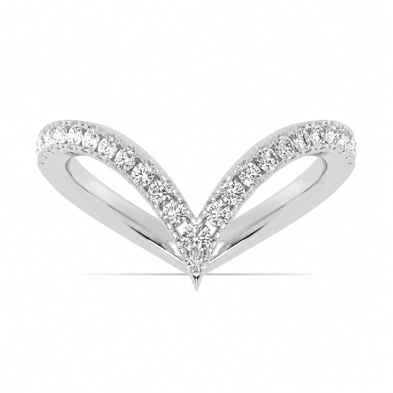 14K White Gold Lab Grown Round Diamond V-Shape Wrap Band