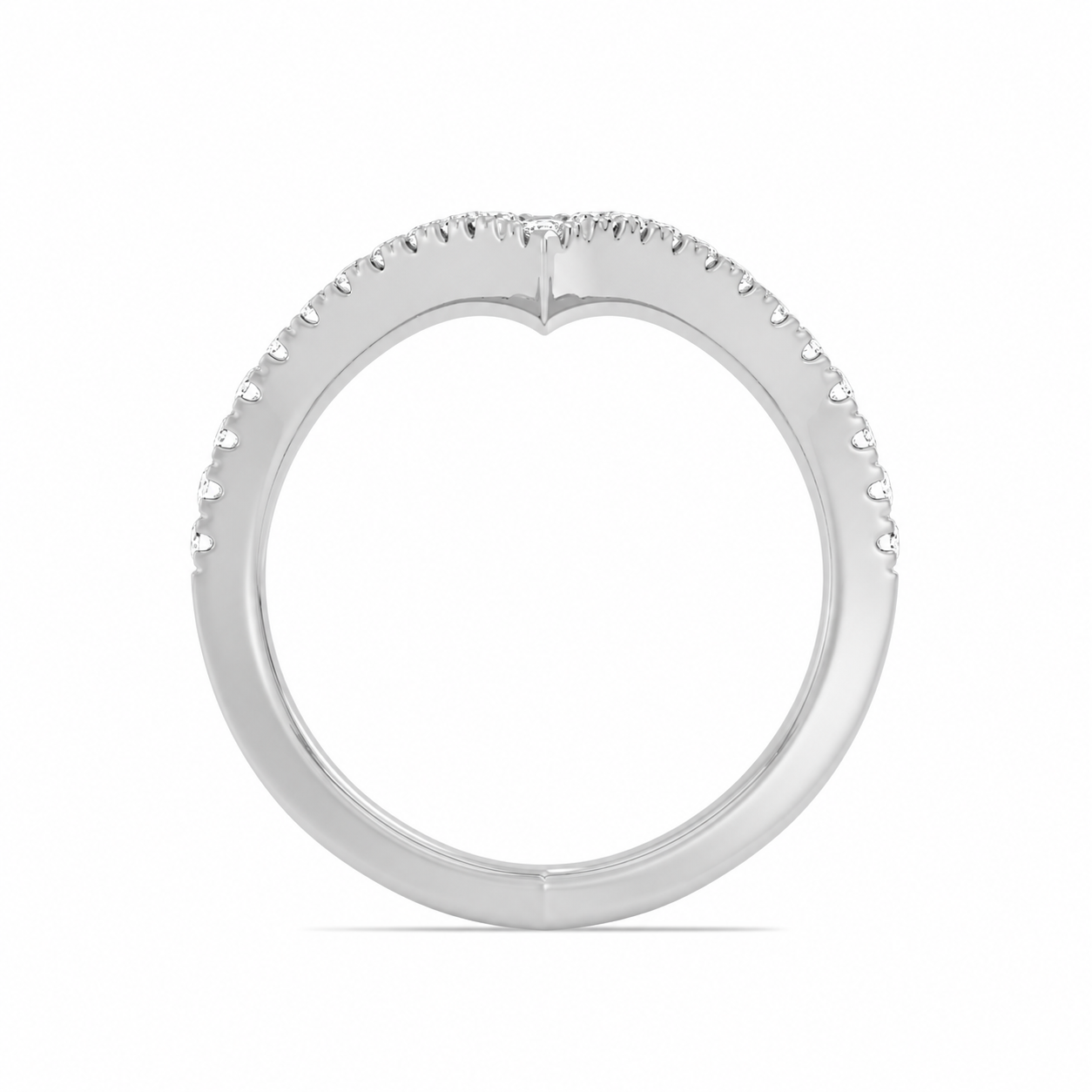 14K White Gold Lab Grown Round Diamond V-Shape Wrap Band