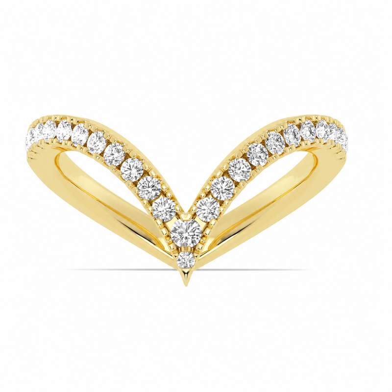 14K Yellow Gold Lab Grown Round Diamond V-Shape Wrap Band