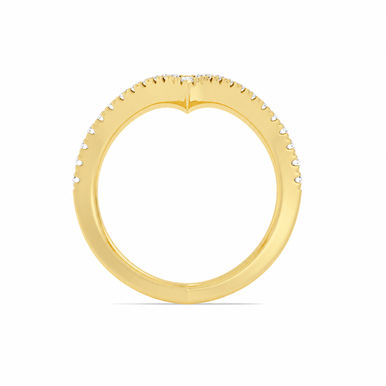 14K Yellow Gold Lab Grown Round Diamond V-Shape Wrap Band