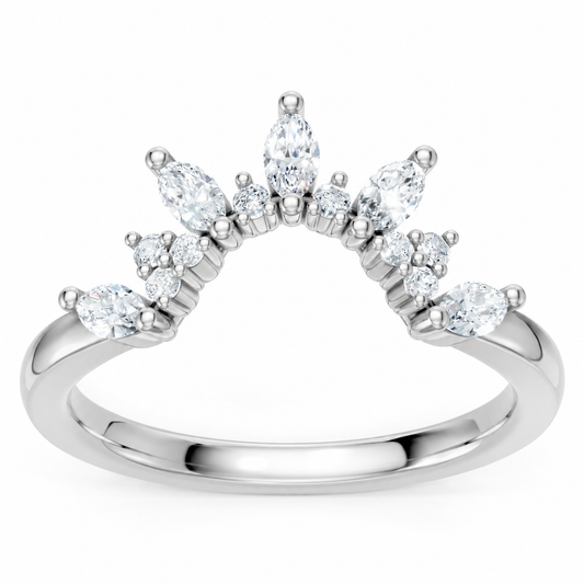 14K White Gold Round & Marquise Diamond Crown Contour Band