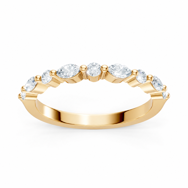 14K Yellow Gold Lab Grown Round & Marquise Diamond Alternating Band