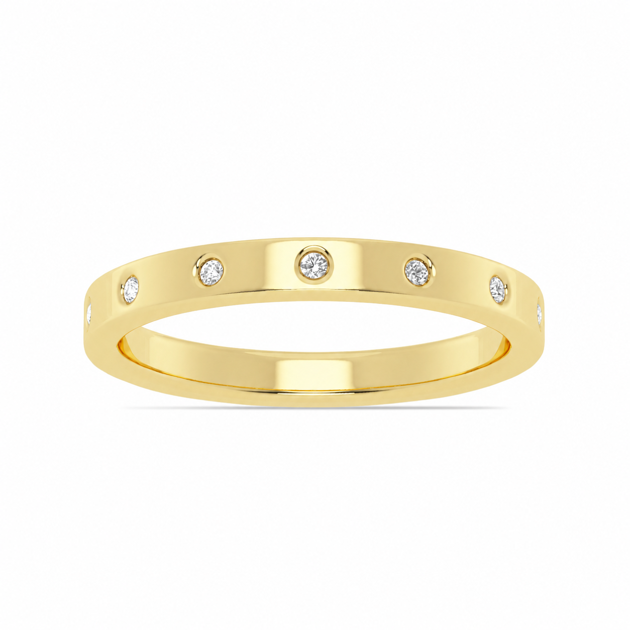 14K Yellow Gold Lab Grown Round Diamond Burnish Set Anniversary Band
