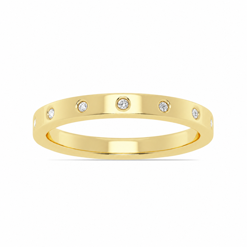 14K Yellow Gold Lab Grown Round Diamond Burnish Set Anniversary Band
