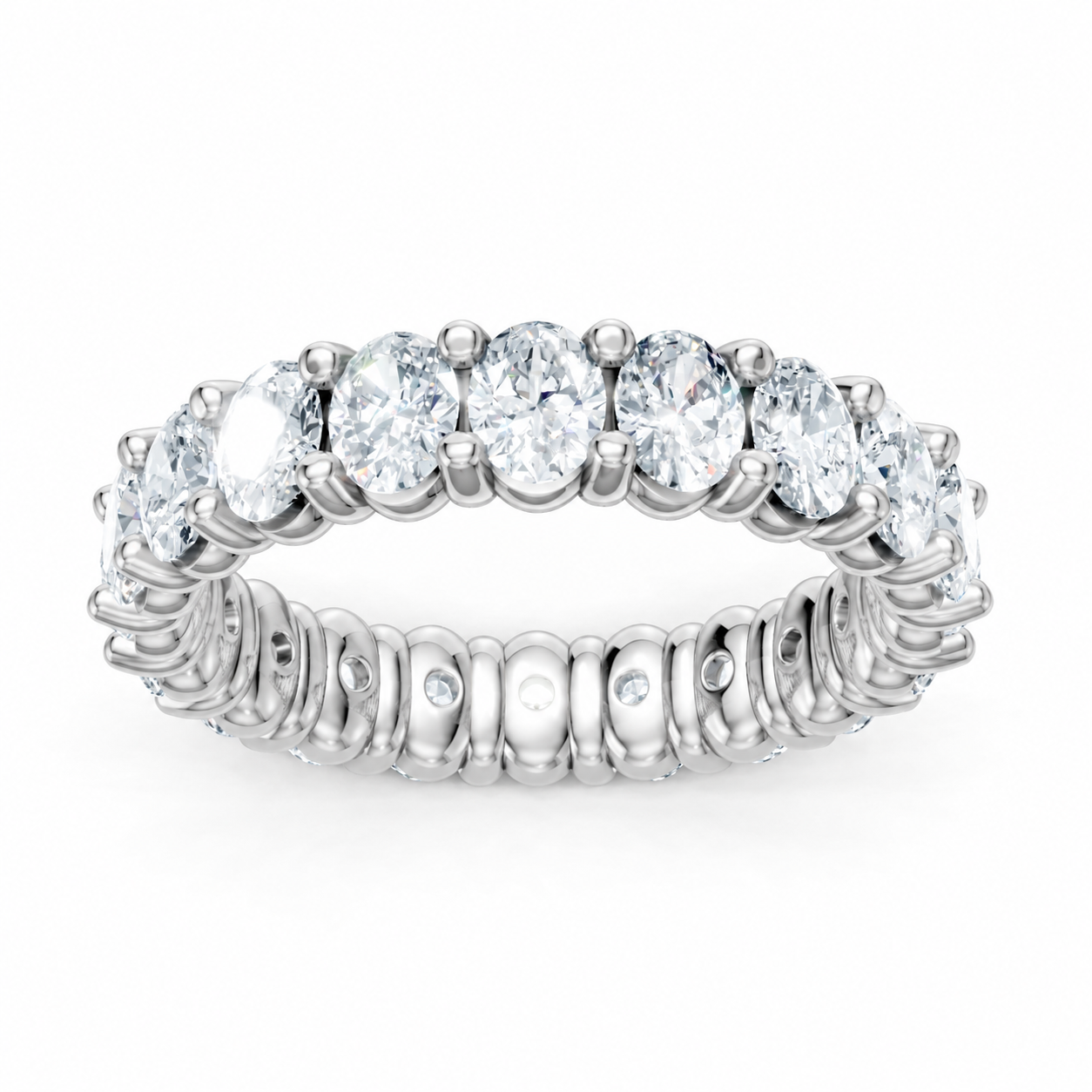 14K White Gold Lab Grown Oval Diamond Shared Prong Eternity Band