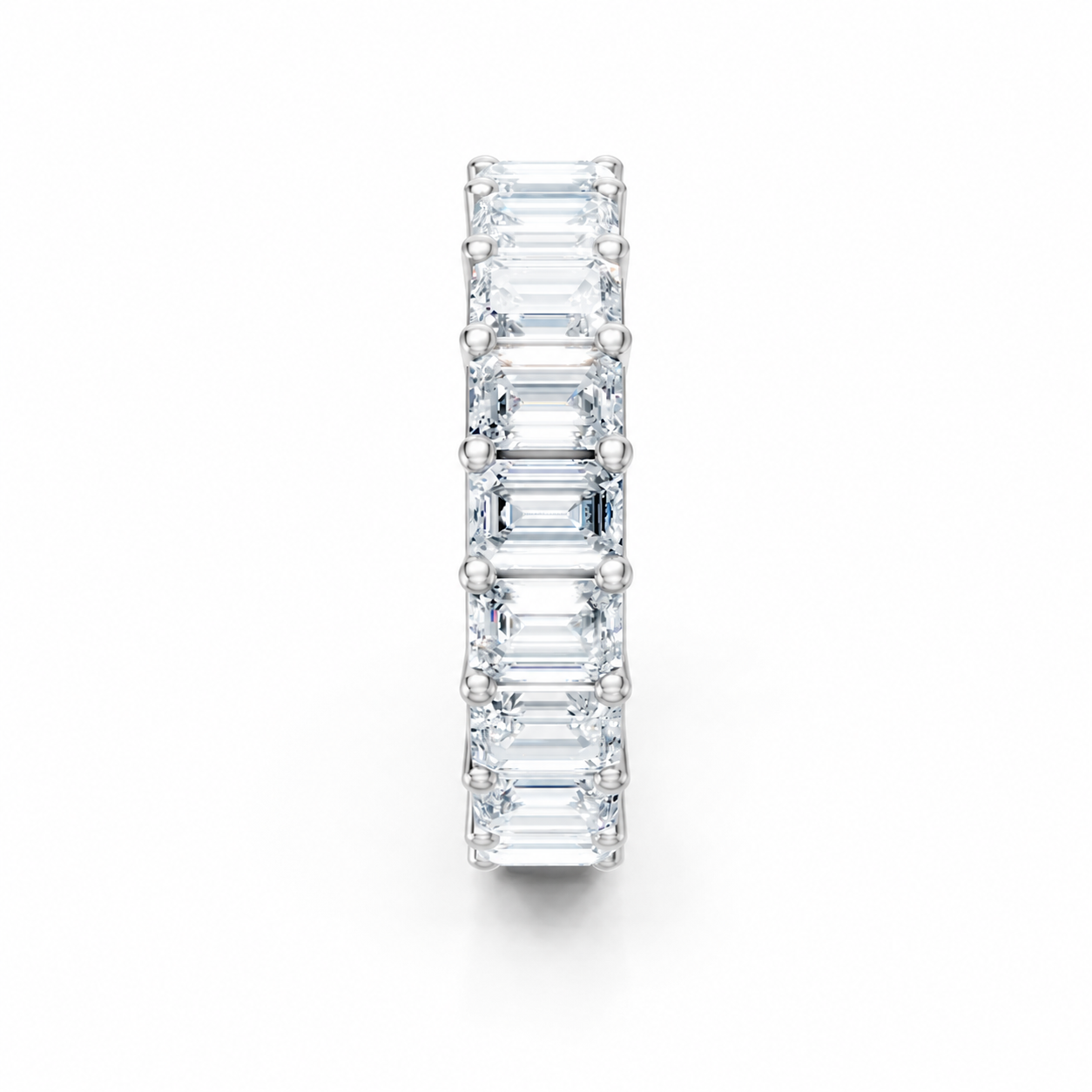 14K White Gold Lab Grown Emerald Cut Diamond Shared Prong Eternity Band