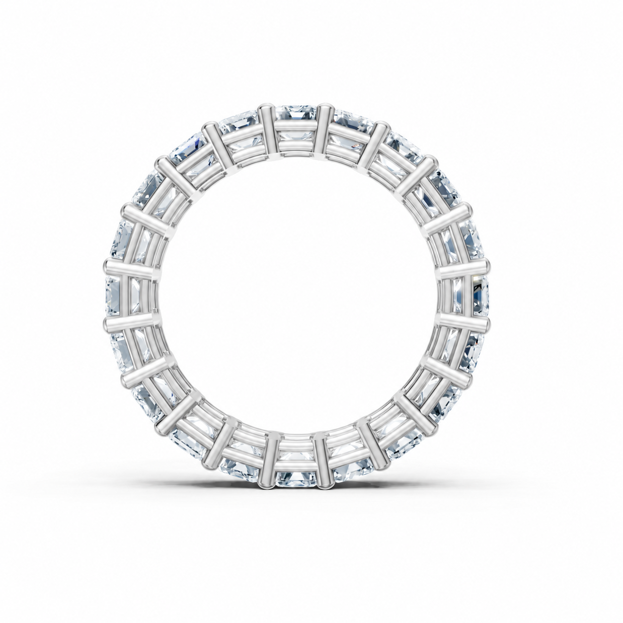 14K White Gold Lab Grown Emerald Cut Diamond Shared Prong Eternity Band