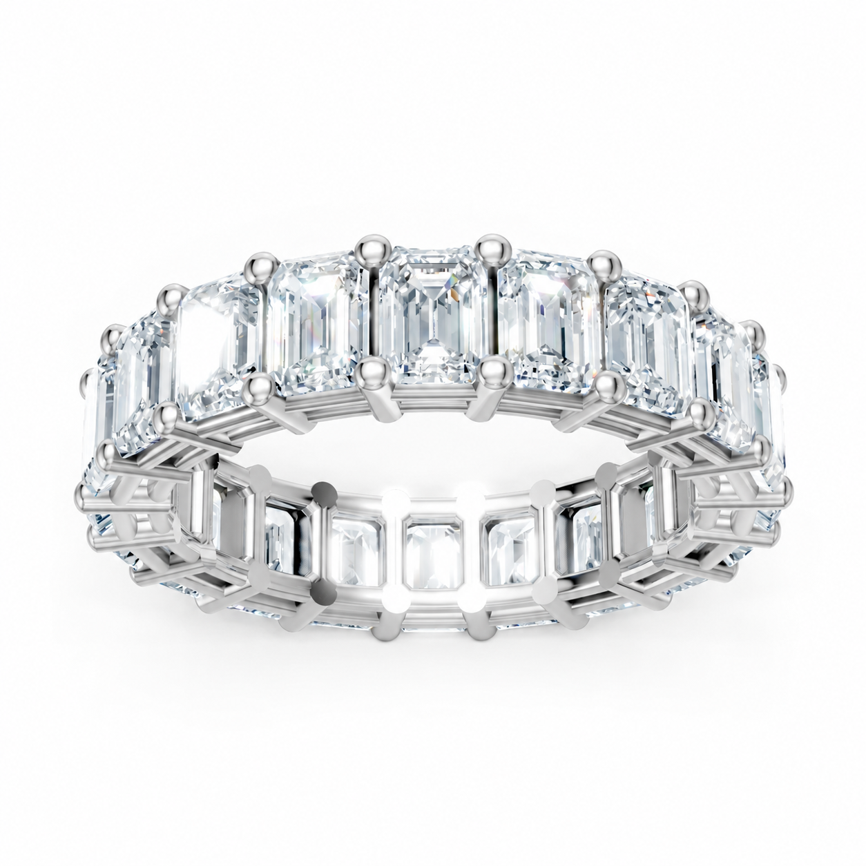 14K White Gold Lab Grown Emerald Cut Diamond Shared Prong Eternity Band