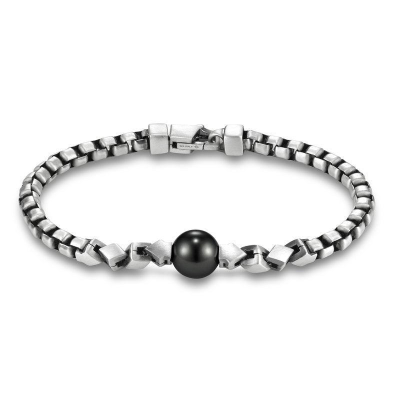 Sorrento Venetian Chain Tahitian Pearl Bracelet by Mastoloni Pearls available at Talisman Collection Fine Jewelers in El Dorado Hills, CA and online. Crafted with care and expertise, the Sorrento Venetian Chain Tahitian Pearl Bracelet by Mastoloni shines with its elegant design featuring a 11-12mm Tahitian pearl set in sterling silver. Measuring 8.5 inches in length, this is an easy wear piece that looks great on its own or stacked with the watch or other bracelets