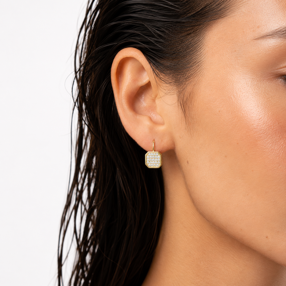 Asscher Shape Pavé Diamond Earrings by Penny Preville