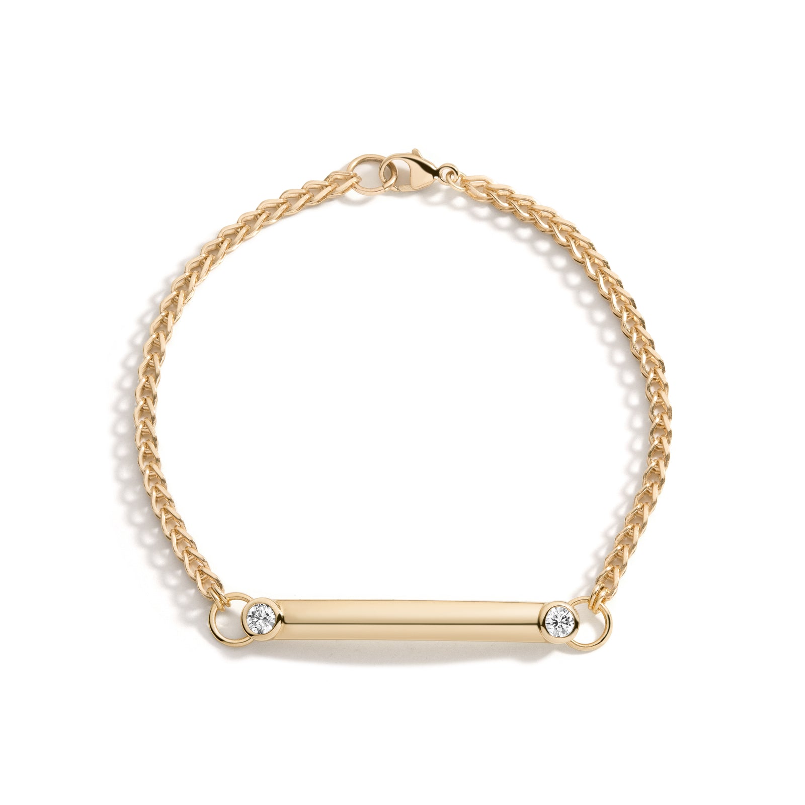 Blank Slate Bracelet by Mined + Found available at Talisman Collection Fine Jewelers in El Dorado Hills, CA and online. A blank slate, ready to be engraved with your favorite mantra, name of a loved one (or your own), or... wear it blank, until the words find you. Bezel set diamonds (0.32cts) flank the 14k gold bar on an eightfold chain. A lobster style push clasp completes this 7" long everyday favorite. Ready to create a future heirloom?