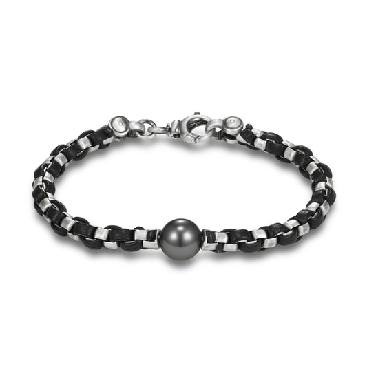 Sorrento Silver and Leather Tahitian Pearl Bracelet by Mastoloni available at Talisman Collection Fine Jewelers in El Dorado Hills, CA and online. A unique blend of luxurious leather and lustrous silver, this bracelet features a 11.5 - 12 mm Tahitian pearl and adds an edgy touch to any look. It's the perfect accessory for those who like to keep things cool and casual, with a hint of sophistication. Its 8.5" length makes it a great choice for men, or anyone needing a longer length.