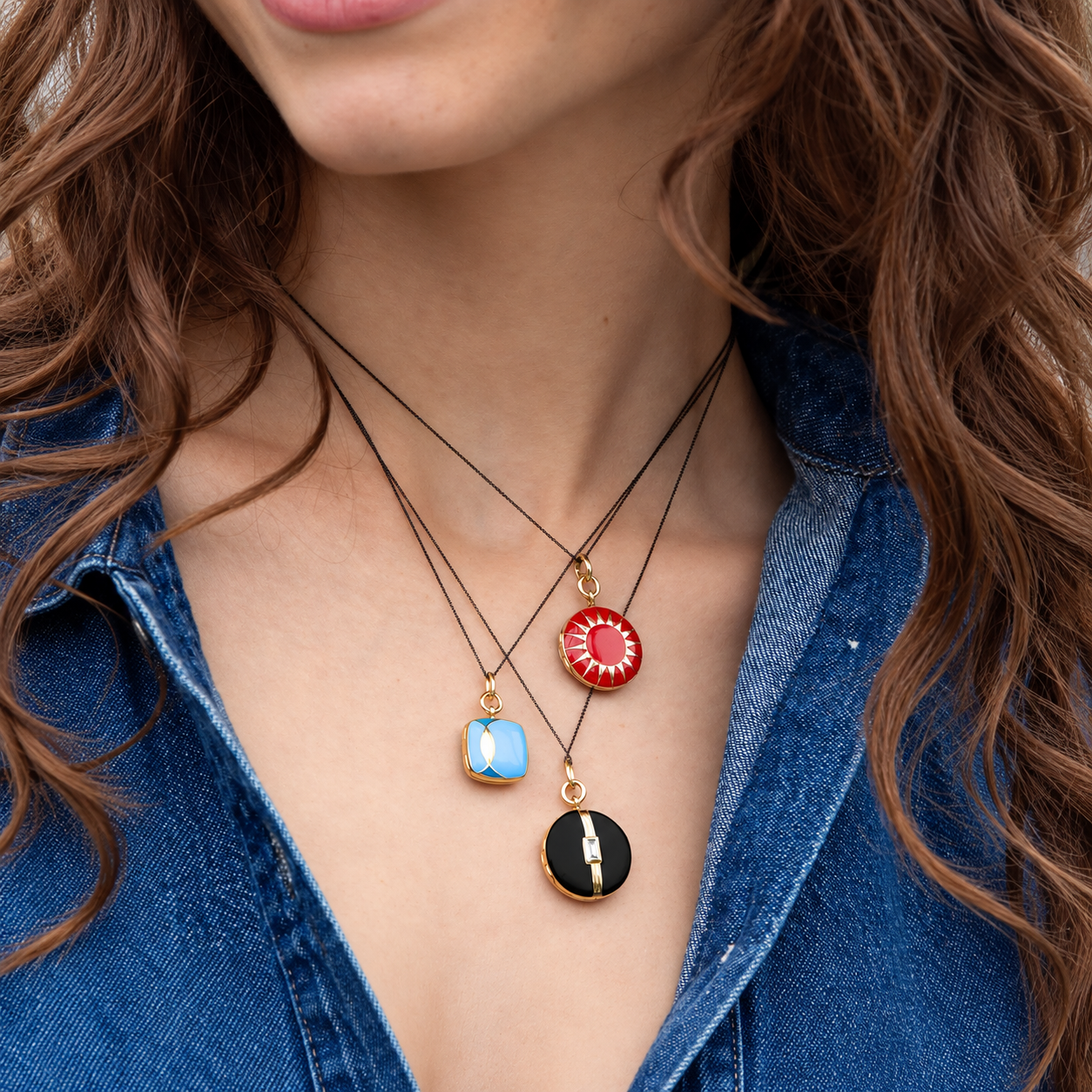 Black Enamel Vermeil Round Locket with White Sapphire