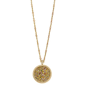 Cinnamon Large Sunflower Diamond Necklace by Pleve available at Talisman Collection Fine Jewelers in El Dorado Hills, CA and online. Specs: 6.20 cttw white & color enhanced diamonds, 18k yellow gold