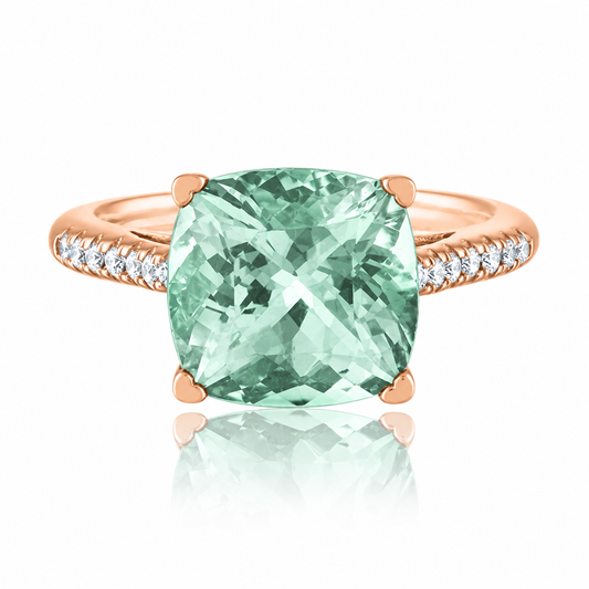Cushion-Cut Green Quartz and Diamond Ring by Lisa Nik