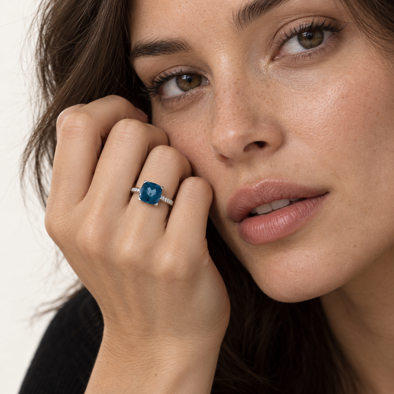 Cushion-Cut London Blue Topaz and Diamond Ring by Lisa Nik