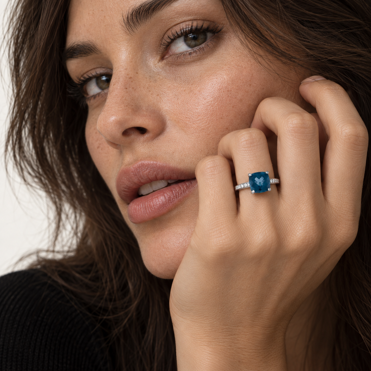 Cushion-Cut London Blue Topaz and Diamond Ring by Lisa Nik