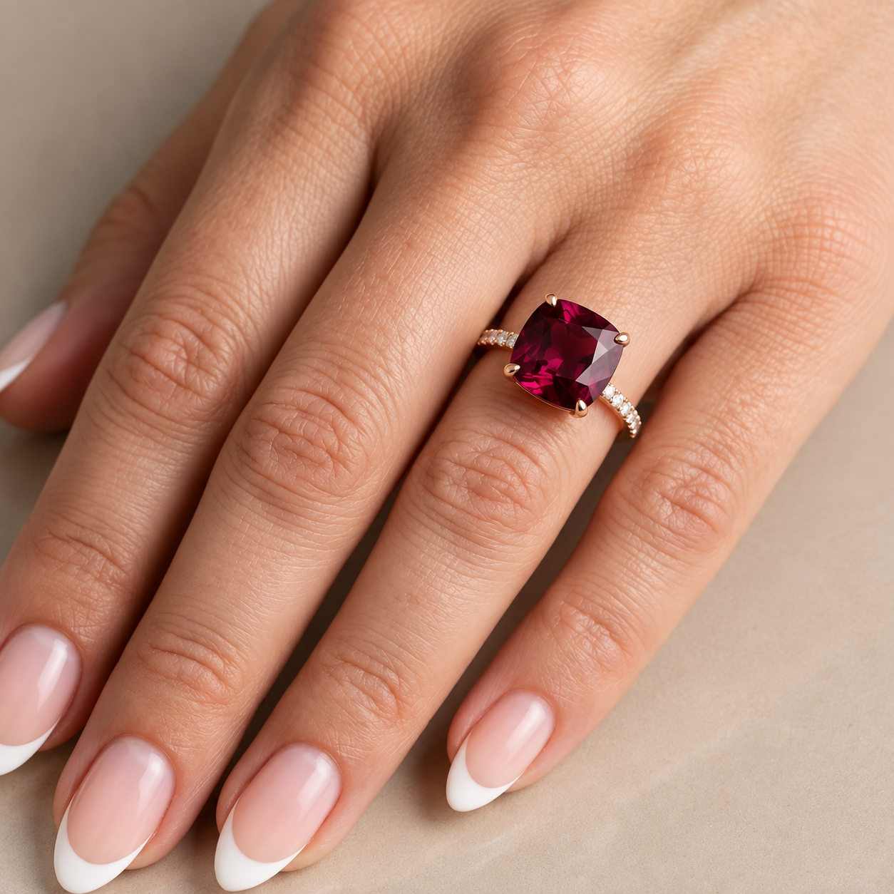 Cushion-Cut Rhodolite Garnet and Diamond Ring by Lisa Nik