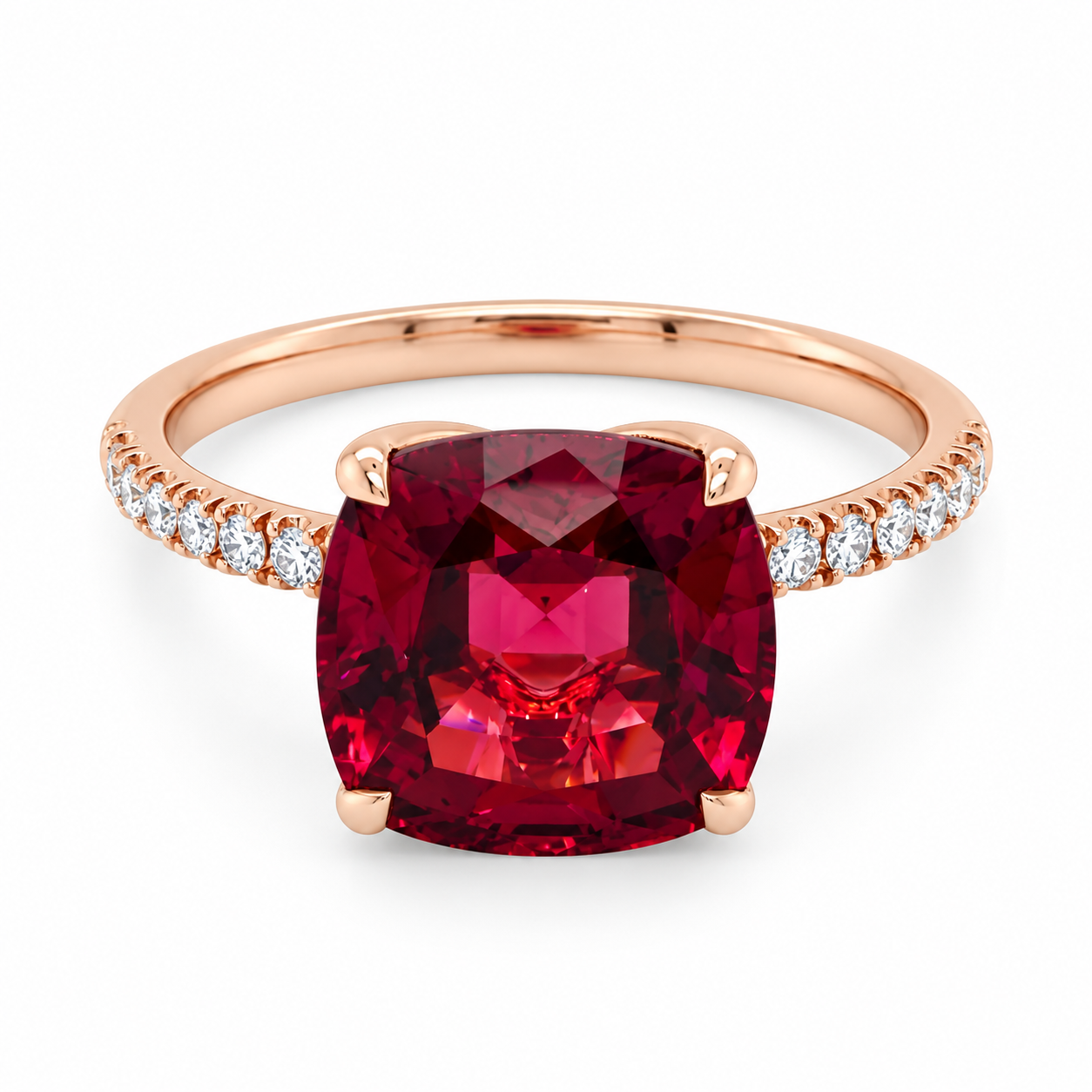 Cushion-Cut Rhodolite Garnet and Diamond Ring by Lisa Nik