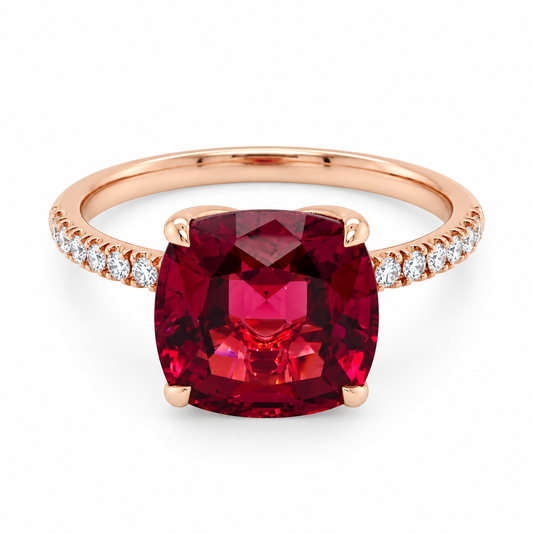 Cushion-Cut Rhodolite Garnet and Diamond Ring by Lisa Nik