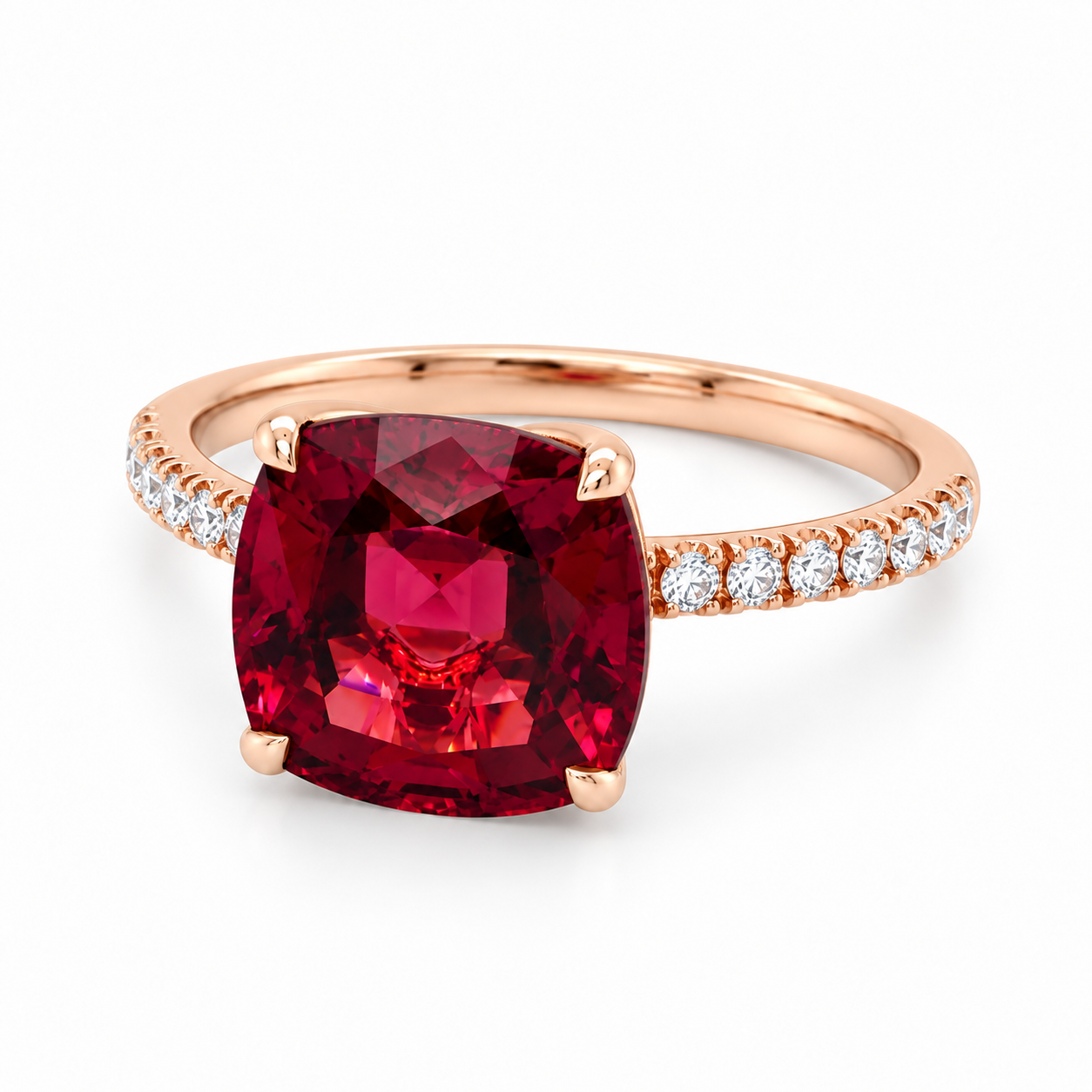 Cushion-Cut Rhodolite Garnet and Diamond Ring by Lisa Nik