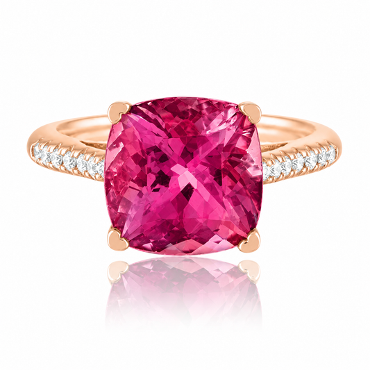 Cushion-Cut Rubellite and Diamond Ring by Lisa Nik
