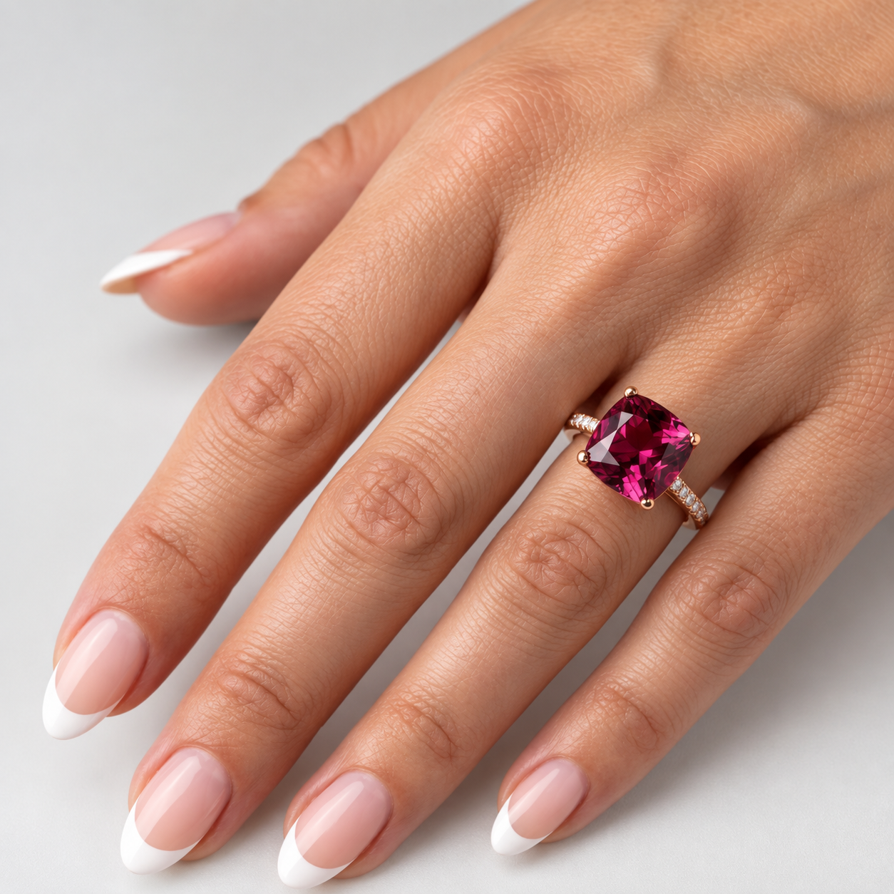 Cushion-Cut Rubellite and Diamond Ring by Lisa Nik