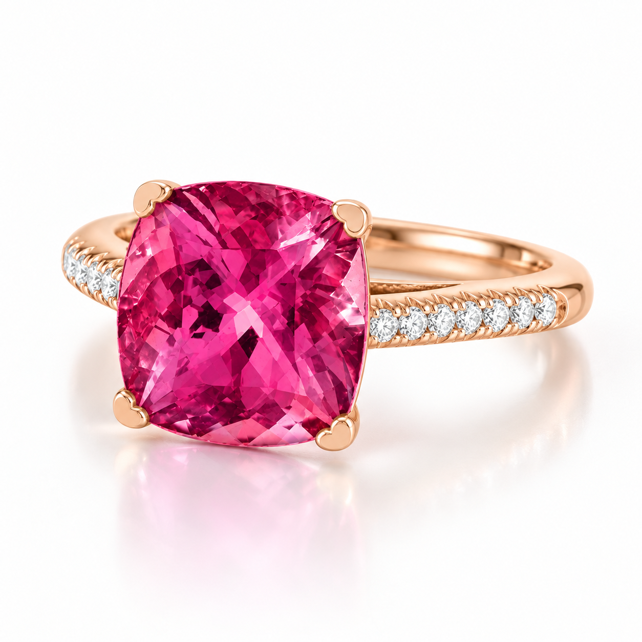Cushion-Cut Rubellite and Diamond Ring by Lisa Nik