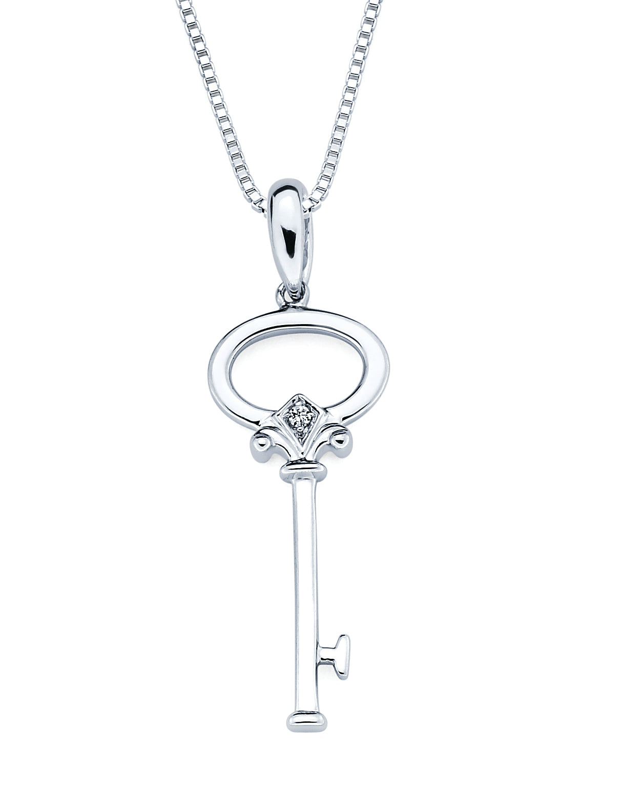 Silver Diamond Key Pendant Necklace