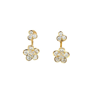 Diamond Studs with Drop Diamond Earring Jackets by Lisa Nik available at Talisman Collection Fine Jewelers in El Dorado Hills, CA and online. Add a touch of brilliance to your look with these cluster diamond stud earrings accompanied by delicate diamond flower drop jackets. Expertly crafted in 18k yellow gold, these exquisite earrings showcase a total of 1.33 carats of diamonds. Their versatile and feminine design  ensures you radiate elegance wherever you go.